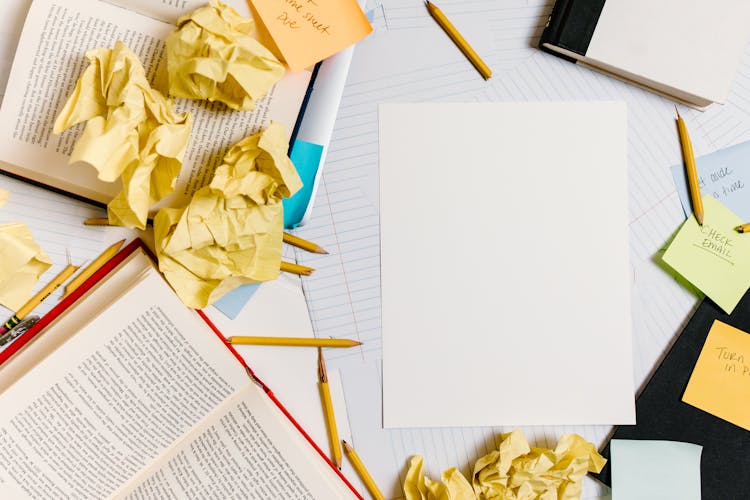 Overhead Shot Of A Messy Workspace