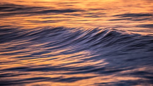 Close Up Photo of Wave on Water with Reflection of Sunset