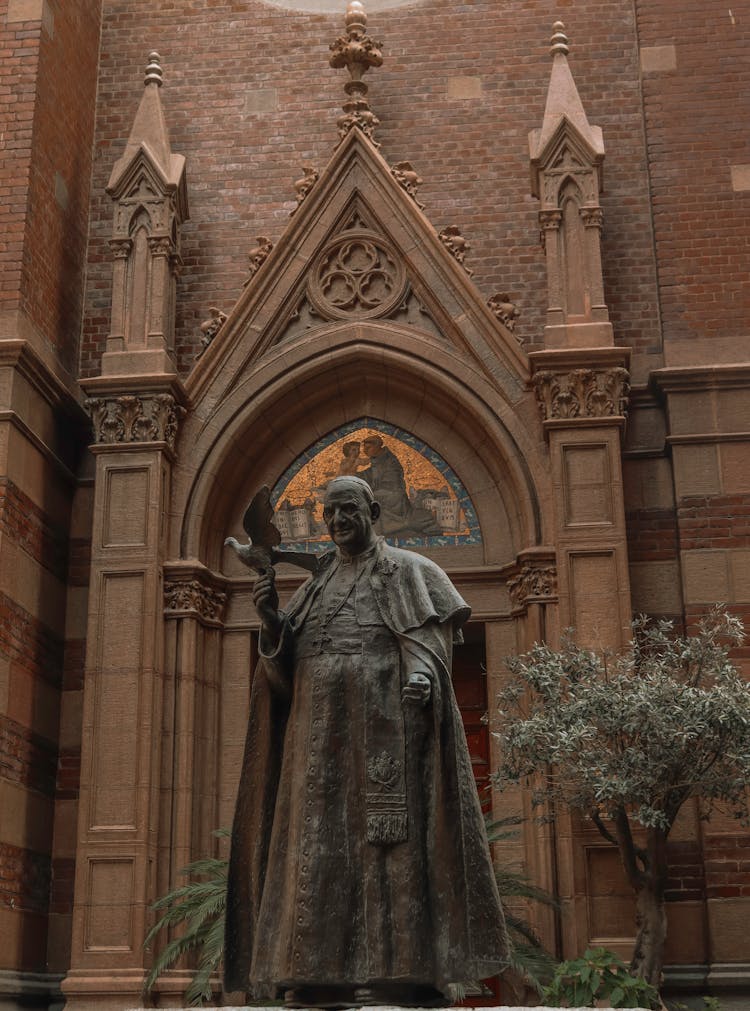 Statue Of Pope Benedict XVI Outside Saint Anthony Of Padua Catholic Church On Istanbul, Turkey