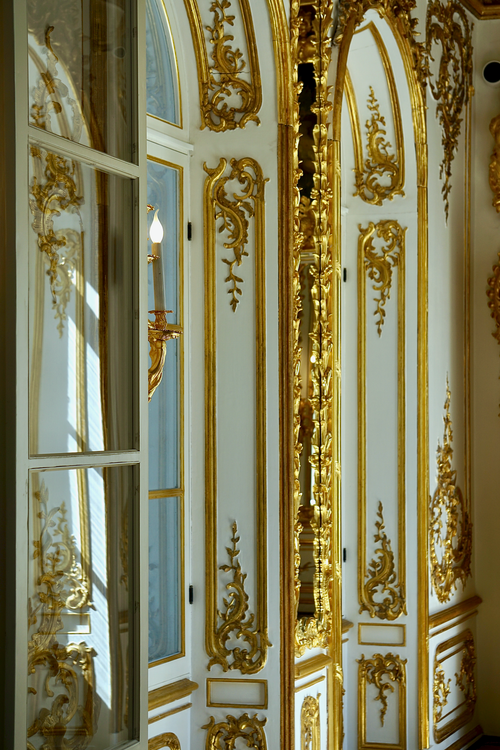 Free Elegant Baroque interior with opulent gold and white decoration featuring intricate details. Stock Photo