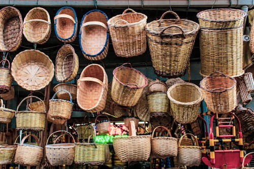 Woven Baskets Hanging on the Store