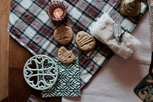 Free Cookies on a Plaid Mat Stock Photo