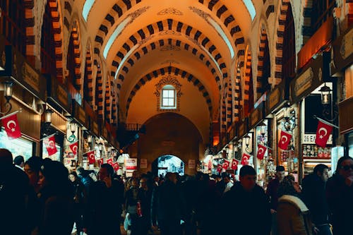 Free People Shopping Inside the Grand Bazaar in Istanbul, Turkey Stock Photo
