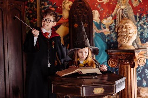 Harry Potter and Hermione with Magic Wands