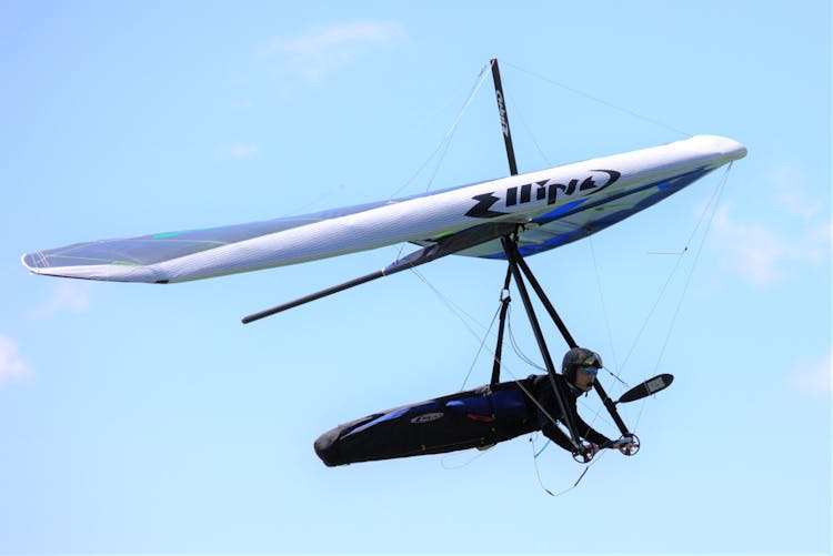 Close-up Of A Man Flying On A Glider 