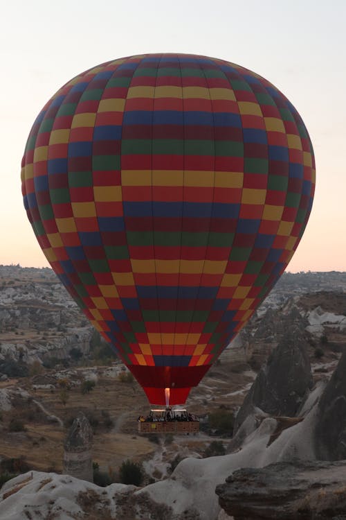 Close-up of a Flying Colorful Hot Air Balloon 