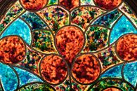Blue White and Red Floral Textile