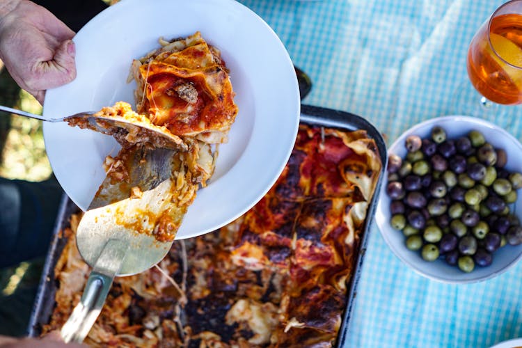 Lasagna Putting On White Plate 