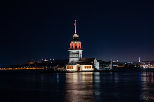Illuminated Lighthouse at Night