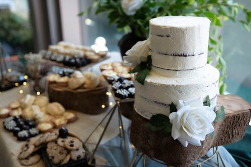 Free Dessert Table with a Wedding Cake Stock Photo