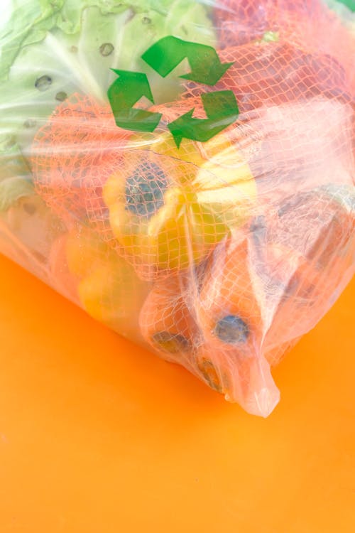Close-Up Shot of Vegetables in a Plastic Bag