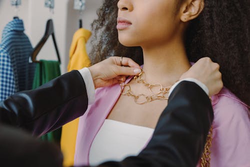 Woman Trying Necklace