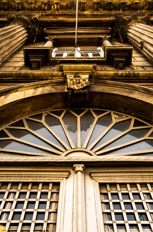 Low Angle Close-up of View of an Entrance in a Classic Architecture Style 