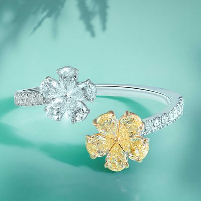 Silver floral diamond ring