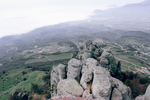 Rock Formation Overlooking Rural Area