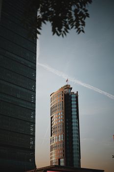 Tall skyscrapers against a clear evening sky in İstanbul.