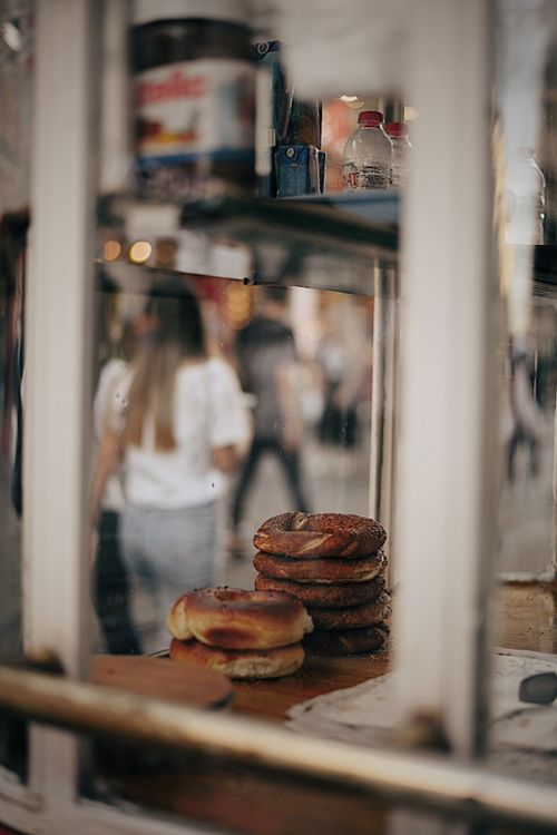 Free Close-up of traditional simit in a street vendor's window, Istanbul, Turkey. Stock Photo