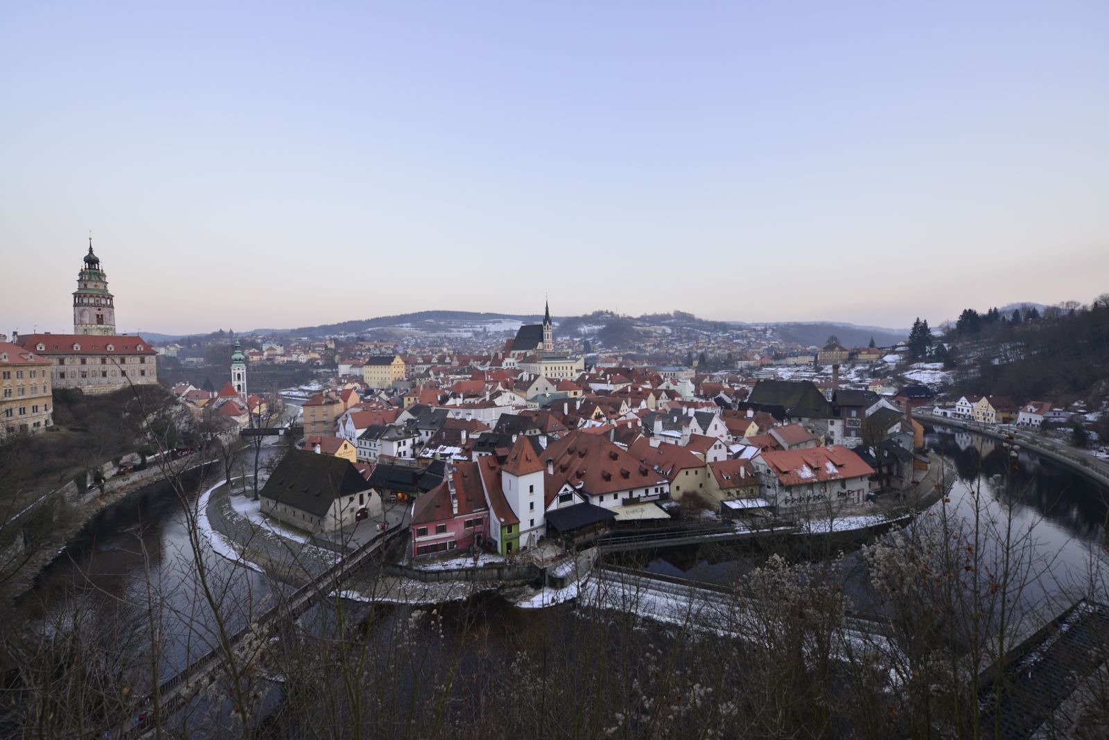 Aerial view of Český Krumlov and river, Czech Republic