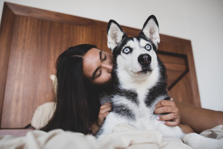 A Woman Kissing A Dog