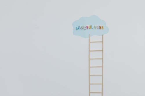 Wooden Ladder to Word Mindfulness in Speech Bubble