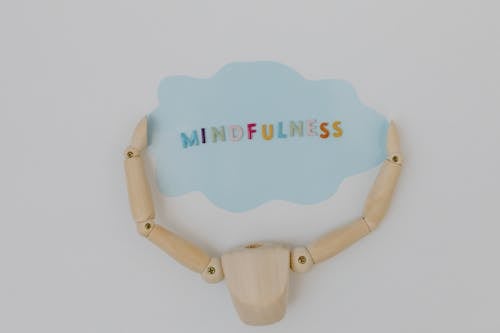 Wooden Figure Holding Mindfulness Word