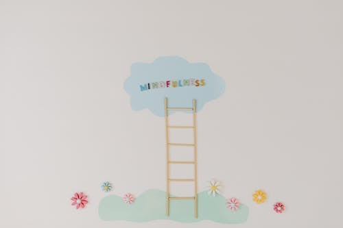 Wooden Ladder and Mindfulness Word in Speech Bubble