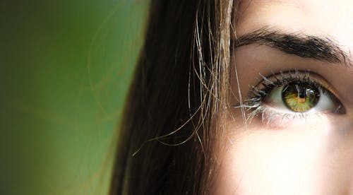 Foco Seletivo Fotografia Closeup De Meia Face Dos Olhos Verdes De Fêmea