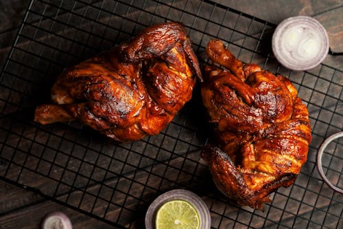 Roasted Chicken on a Mesh Wire Food Tray