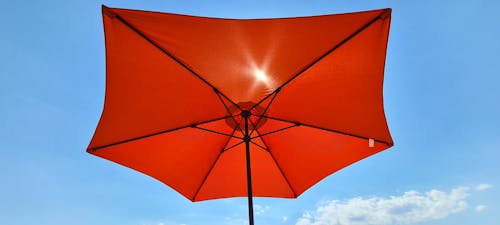 Free stock photo of beach umbrellas, beach view, blue sky