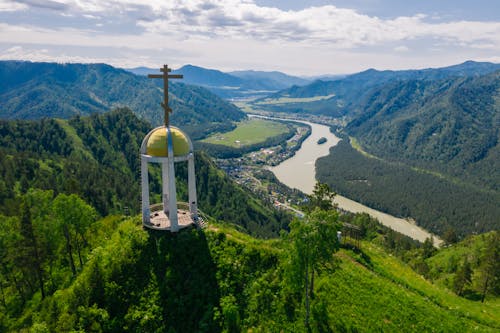 Aerial View of Green Trees and Mountains