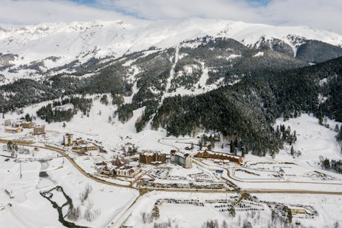 Aerial View of Snow Covered Mountain