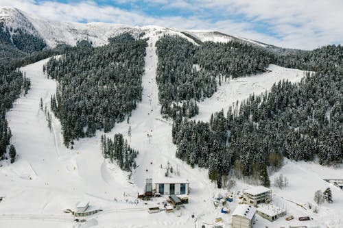 Free Ski Resort in Snow Covered Mountain Stock Photo