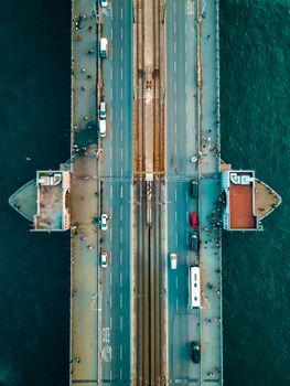 Aerial View of Big Bridge for Transport and Pedestrians