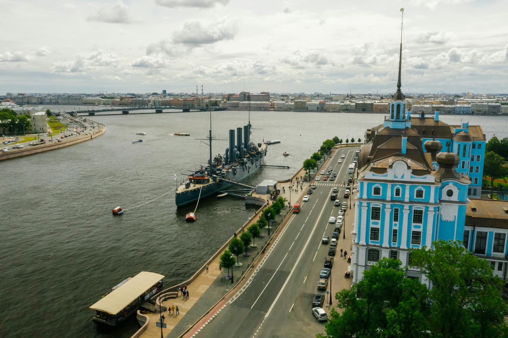 Drone Shot of a Ship on the Dock near a Concrete Road