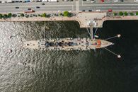 Aerial View of White Ship on Sea