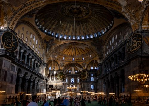 Free Stunning interior view of Hagia Sophia, showcasing its grand domes and intricate architecture. Stock Photo