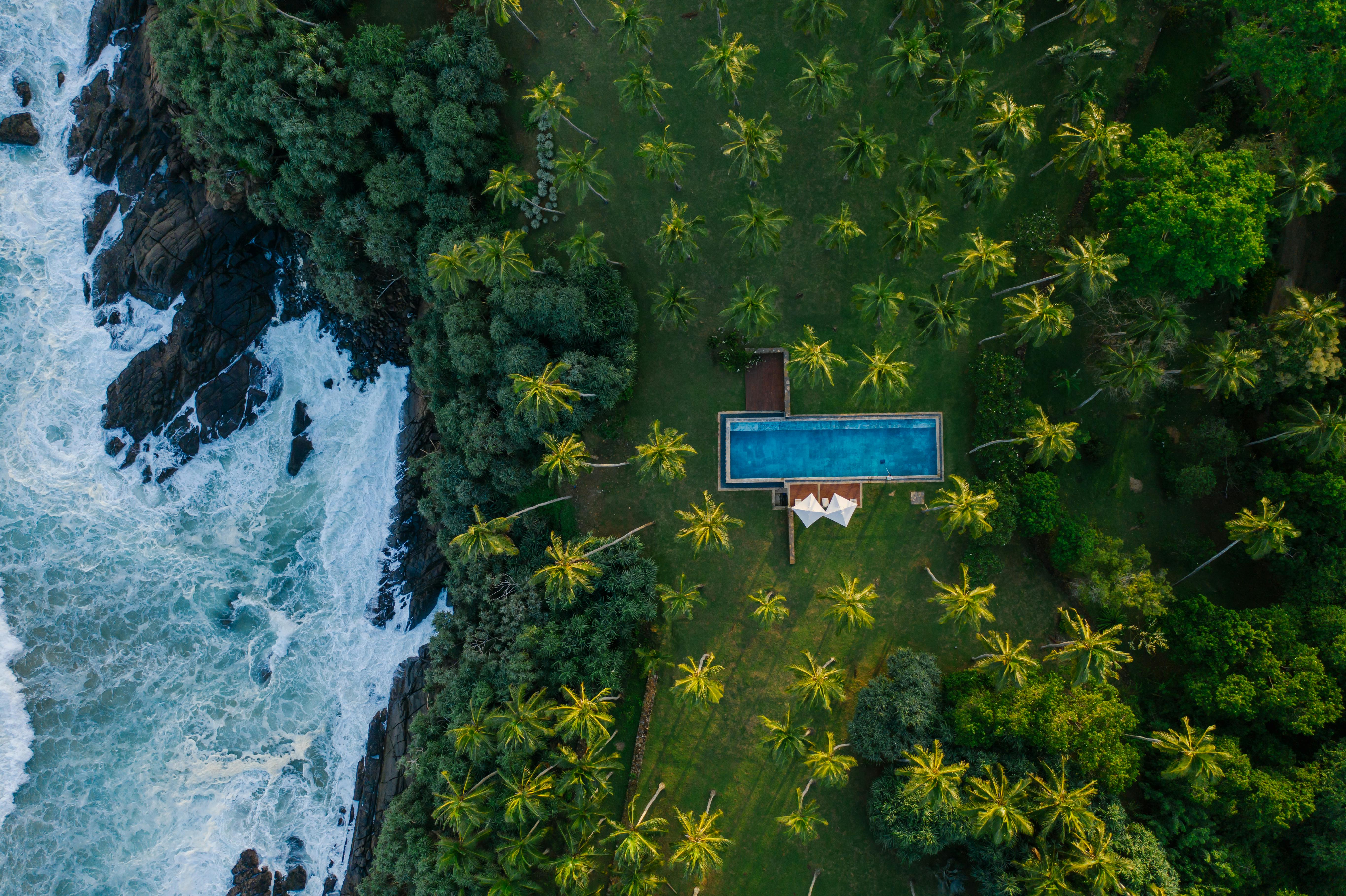 aerial footage of waves crashing on shore