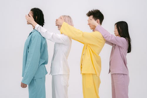 Free People in Pajamas Lined Up  Stock Photo