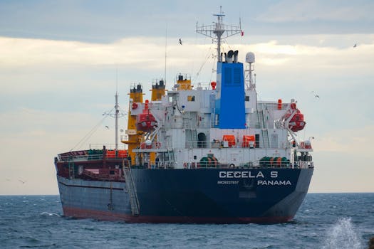 Cargo ship sailing on the Bosphorus near Istanbul, Turkey, showcasing maritime logistics.