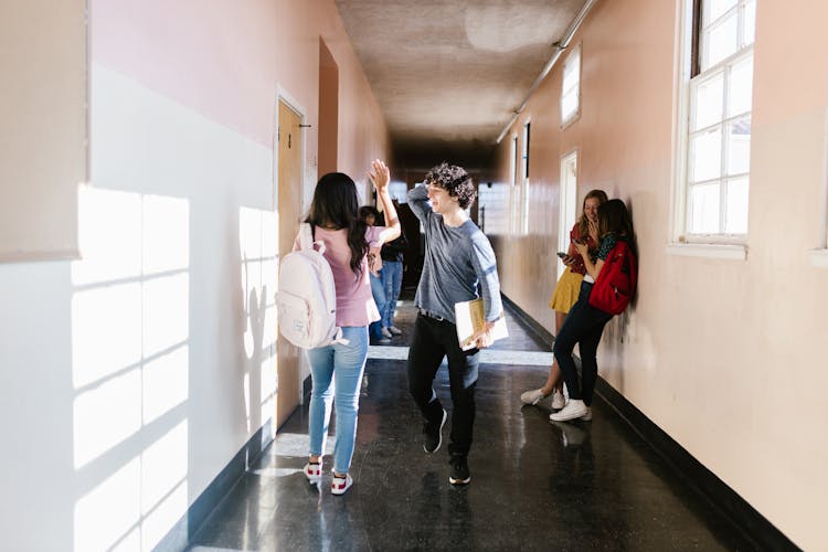 Students In The School Hallway