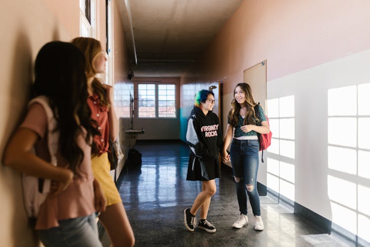 College Women In A Hallway