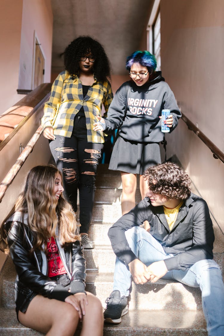 Students Hanging Out On The Staircase