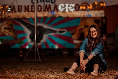 Smiling Brunette Woman in Denim Jacket