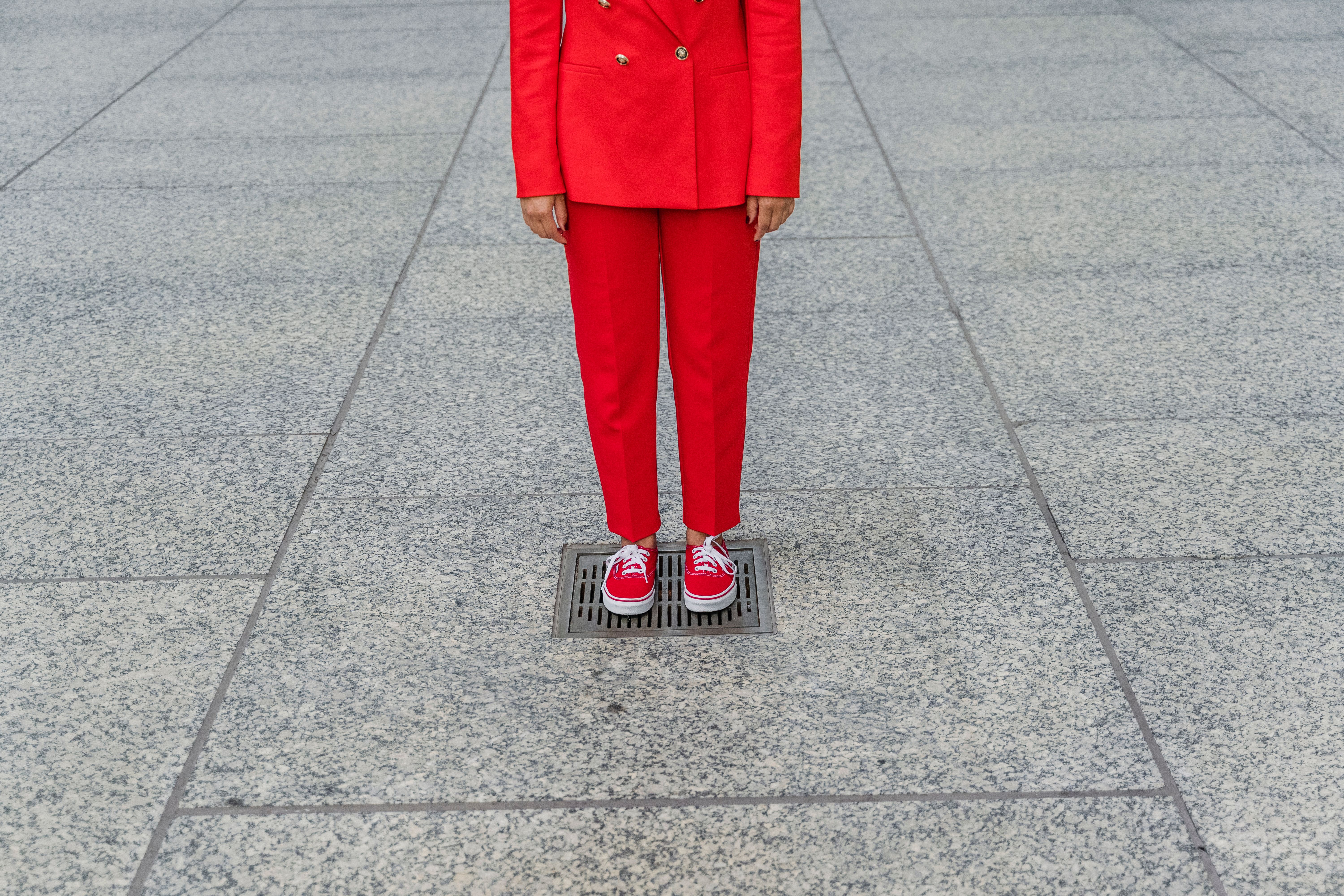 Person in Red Blazer and Red Pants Standing on Concrete Floor · Free ...