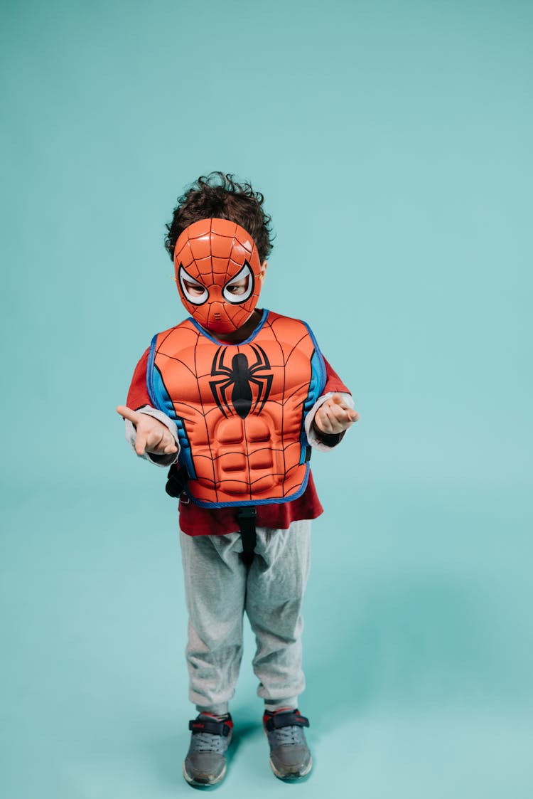 A Boy In Spider Man Costume