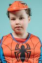 Boy in Red and Blue Spider Man Costume