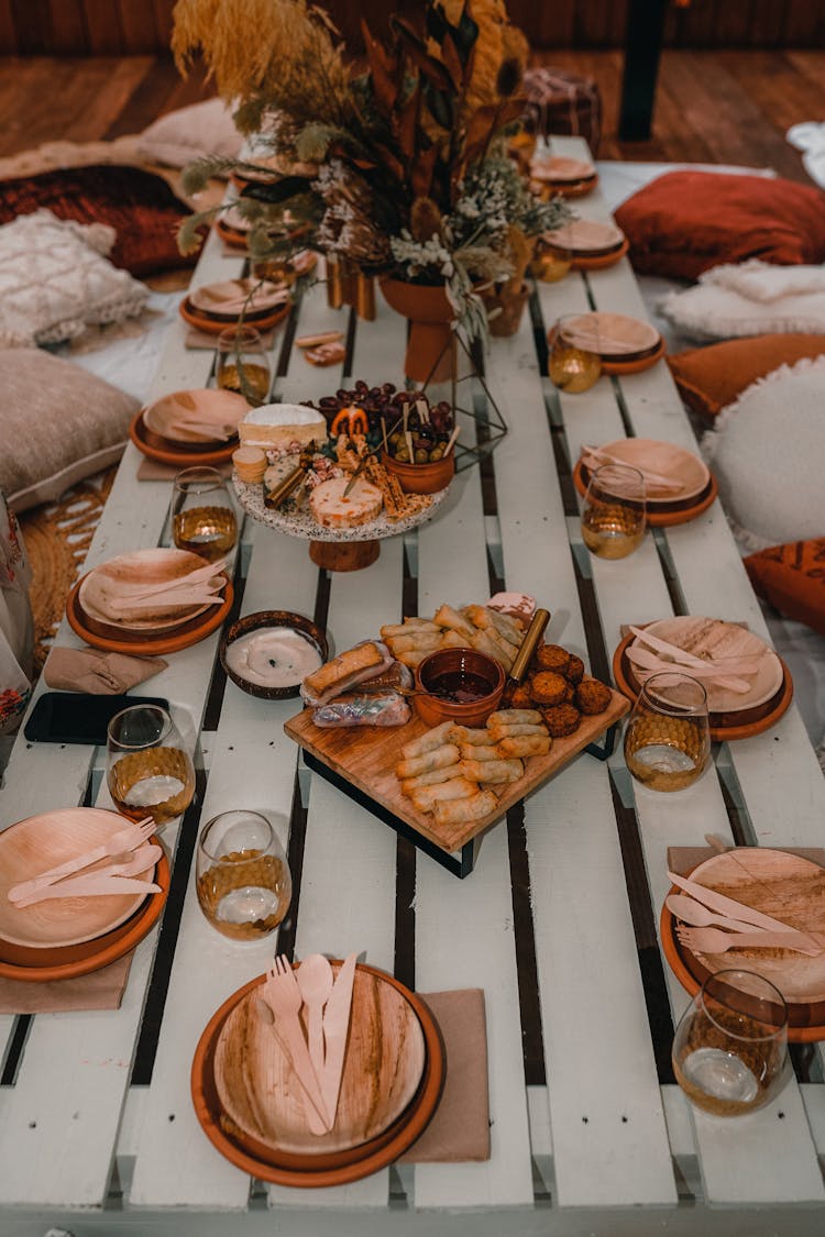 Tableware On Pallet Table