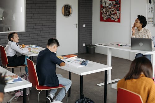 Free Teacher Talking to the Pupils Stock Photo