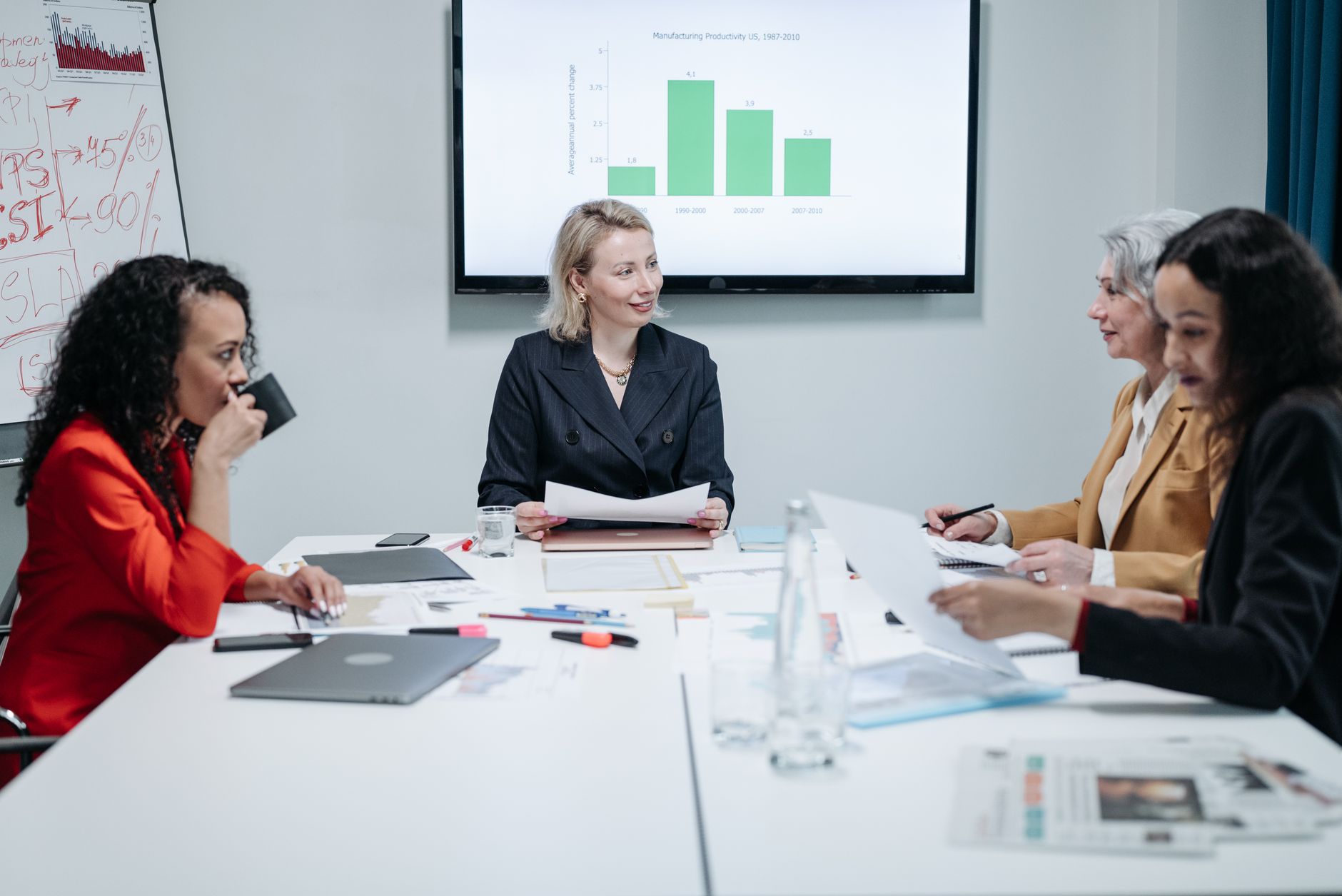Women Having a Meeting in a Conference Room