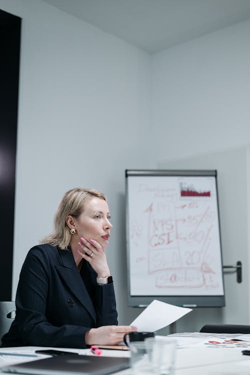 Woman in Black Blazer Holding a Paper